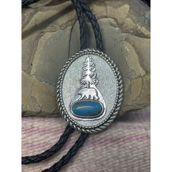 TURQUOISE BEAR SILVER BOLO LARIAT Y NECKLACE MENS WOMENS MOM DAD GIFT WESTERN - Picture 3 of 16